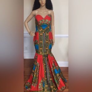 African Print Ankara Handmade Dashiki Bustier Maxi Mermaid Dress